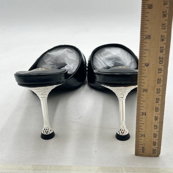 FSJ Black Gorgeous Studded Pointed Toe Mules Stiletto High Heel Slip On Shoes - Picture 5 of 8